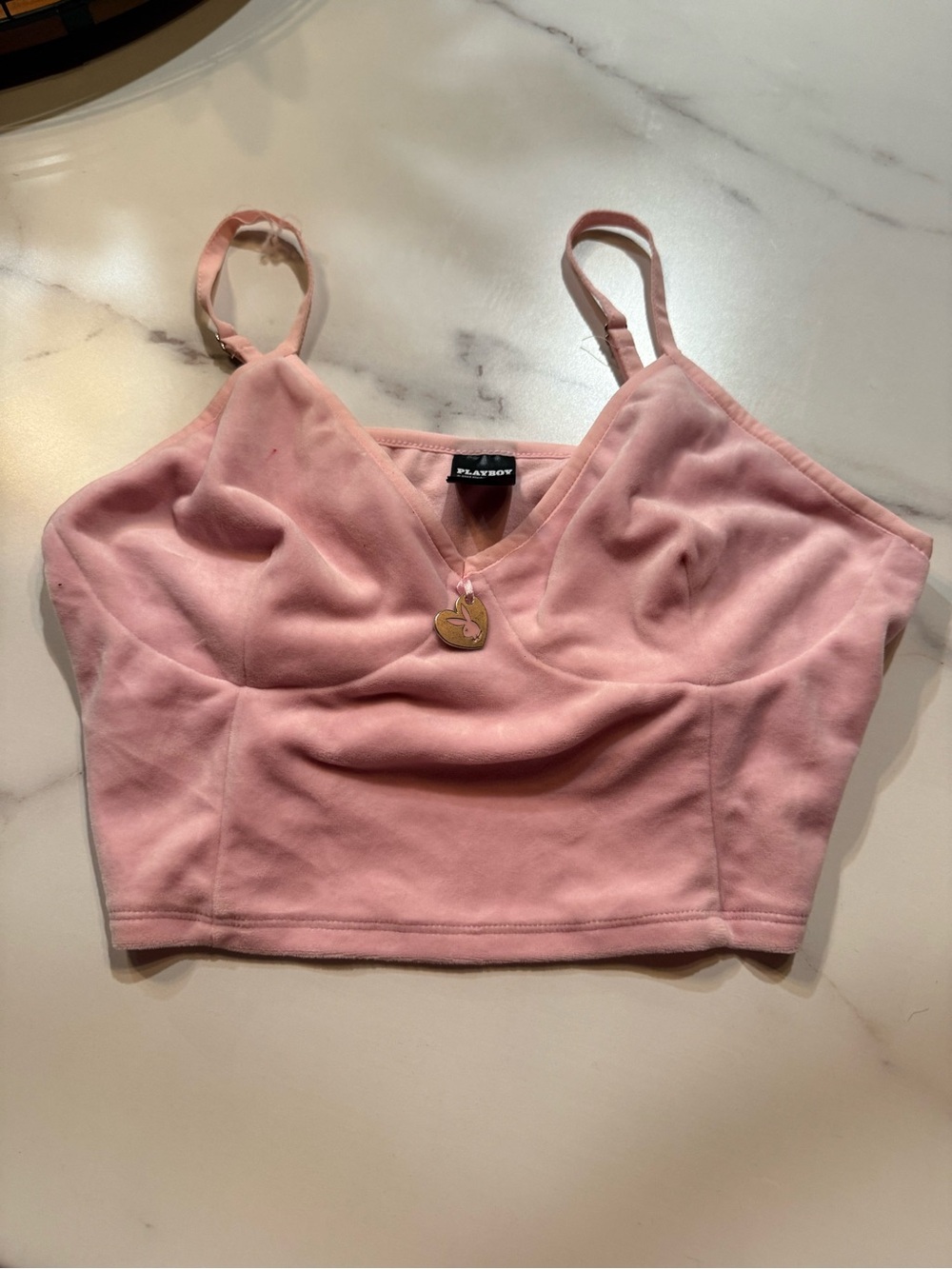 PLAYBOY Dusty Pink Cropped Cami with Bunny Charm